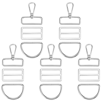 Andibro Set de 15 boucles métalliques, fermoirs pivotants, anneaux en D, anneaux triangulaires coulissants, accessoires de couture pour colliers de chien, sangles, sacs à main et pochettes