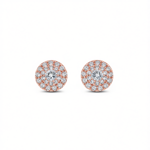 Pendientes de Oro Rosa E1366 con Circonitas Redondas Engastadas, Joyería Clásica de Moda para Mujer - Product Image 1