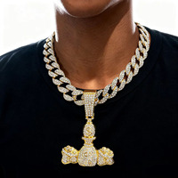 PD3155 Collier Pendentif Sac d'Argent Diamanté pour Homme, Style Hip Hop Urbain, Chaîne Cubaine en Alliage de Zinc, Personnalisable