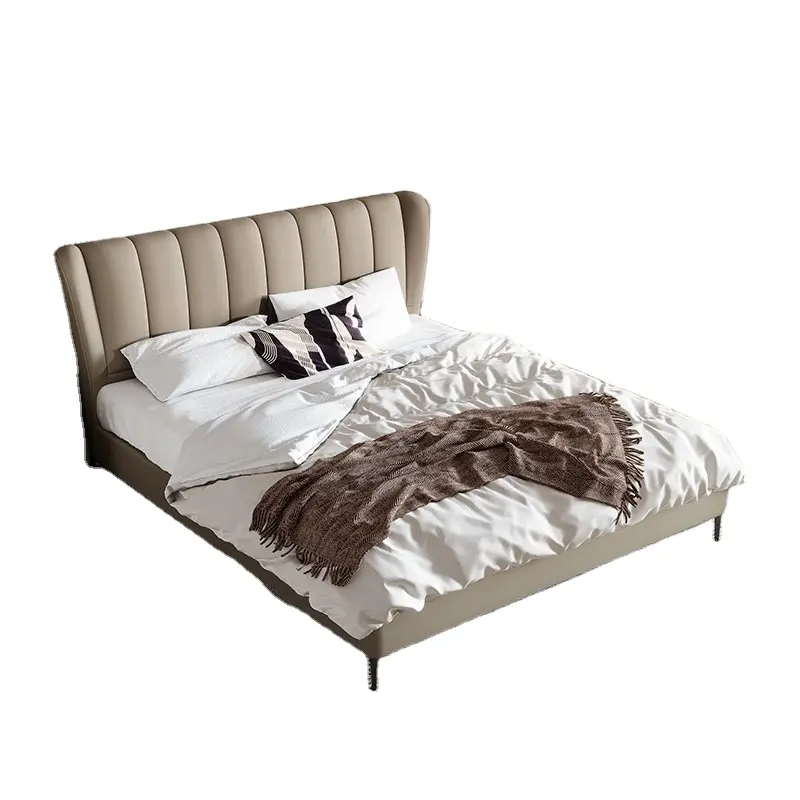 Italian high legs modern large size customized leather bed frame