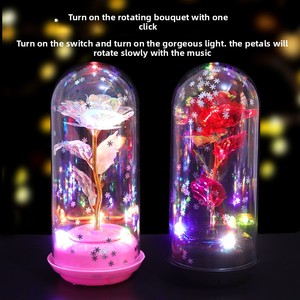 <span class=keywords><strong>Abat</strong></span>-<span class=keywords><strong>jour</strong></span> en verre rose fleur éternelle en feuille d'or 24 carats, ornement musical lumineux rotatif pour la Saint-Valentin et l'anniversaire. - Product Image 3