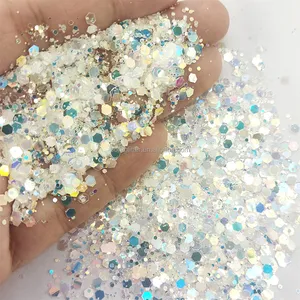 Beyaz Glitter yüksek köpüklü PET tıknaz opal beyaz yanardöner glitter gökkuşağı elmas glitter toz