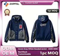 Veste de baseball à capuche personnalisée OEM ODM pour hommes, veste à contraste de couleurs, broderie au dos, style streetwear