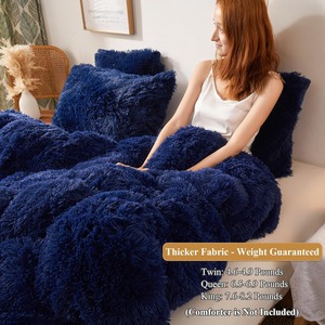 China Manufacture Faux Fur Fluffy PV Fleece <strong>Navy</strong> Blue <strong>Duvet</strong> Cover Pillowcases Bedding <strong>Set</strong> for Winter - Product Image 3