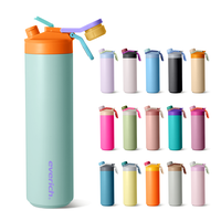 Bouteille d'eau à double paroi en acier inoxydable isolée sous vide avec couvercle à rabat à double usage sans BPA avec paille Bouteille de sport sûre