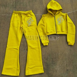 Custom Clothing Manufacturers Oversized French Terry pink Patch Rhinestone <b>Cropped</b> <b>Zip</b> <b>up</b> Hoodies Two Piece Women Sweatsuit Set - Product Image 6