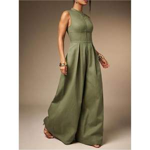 Combinaison Femme Personnalisée à Jambes Larges et Fermeture Éclair sur le Devant, Taille Haute, Sans Manches, Élégante, pour l'Été, Style Urbain - Product Image 5