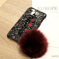 Étui de téléphone pour iPhone 11 Pro Max XSMAX XR 6 7 8 Plus avec chaîne de bracelet en diamant brillant de luxe, coque en fourrure