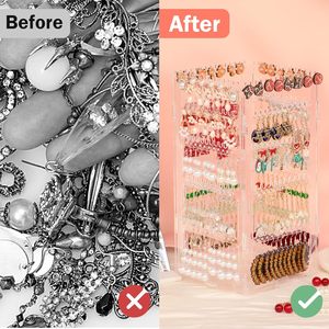 17Dec 360 Rotating Earring Holder 5 Tier Acrylic Jewelry Organizer Stand For <b>Stud</b> Earrings Necklace Bracelet Storage Women - Product Image 5