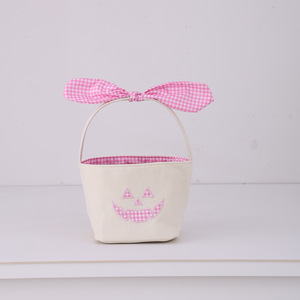Bolsa de lona con forma de calabaza de Halloween disponible en 5 colores, con lazo y forro a cuadros, reutilizable, para niños. - Product Image 2