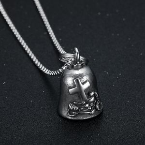 <b>Titanium</b> Steel Bell Pendant With Cross Design For Motorcycle Style Necklace Retro Punk Charm Jewelry Accessory - Product Image 1