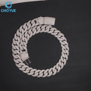 Collar de Cadena de Plata 925 con Baño de Rodio y Moissanita para Hombre, con Logotipo Personalizado, Corte Brillante Redondo, Microincrustaciones, Estilo Hiphop - Product Image 1