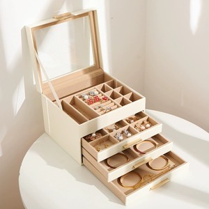 Cao cấp công suất lớn bốn lớp PU da hộp lưu trữ các nhà sản xuất tóc thẳng hạt Bông Tai Nhẫn Vòng đeo tay đồ trang sức trường hợp - Product Image 5