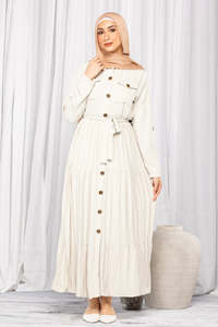 LEDUO High Quality Linen Casual Women Breathable Tiered Maxi Abaya <b>Dress</b> with Snap Front and Waist Tie <b>for</b> Spring Autumn - Product Image 2