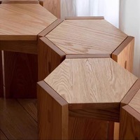 Tabouret hexagonal en bois massif au design moderne, chaise de salle à manger empilable de l'usine, table d'appoint de canapé, tabouret de maquillage simple/table basse