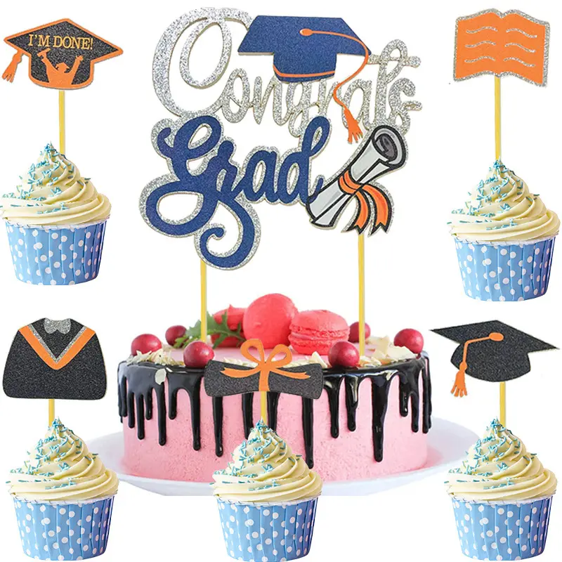 Wholesale 2023 new Doctor Hat Graduation Party Decoration Cake Decorating Congrats Paper Cupcake Topper Cake Topper