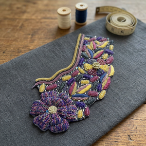 Tissu en coton brodé de perles étoiles violettes, panneau traditionnel ethnique musulman, artisanat textile pour la décoration de vêtements - Product Image 4
