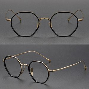 デザイナー六角形眼鏡フルリムチタン光学フレームグレーシルバーファッション眼鏡ソリッドパターン軽量 - Product Image 4