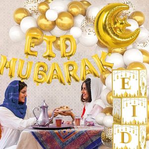 Décorations de l'Aïd Moubarak Décorations du Ramadan <span class=keywords><strong>Arche</strong></span> de ballons blancs et dorés avec ballons lune et étoile de l'Aïd Moubarak Boîtes de l'Aïd Moubarak - Product Image 4