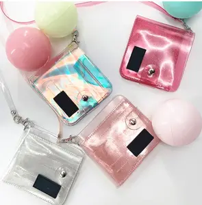 Promosyon benzersiz pvc glitter şeffaf kart tutucu çanta, sevimli lazer saydam katlanabilir taşınabilir kimlik kartı tutucu cüzdan