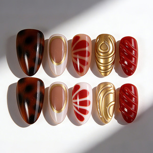 <span class=keywords><strong>Uñas</strong></span> Postizas Acrílicas de Almendra Mediana, 30 Piezas, Diseño 3D con Estampado de Leopardo, Punta Francesa, Cobertura Completa, Pre-Diseñadas, <span class=keywords><strong>Marca</strong></span> Personalizada, Reutilizables, Más Vendidas - Product Image 1