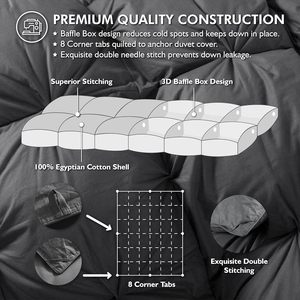 Piumino in Piuma d'Oca <span class=keywords><strong>Nero</strong></span> di Lusso per Tutte le Stagioni, Misura Queen, 100% Cotone, Moderno e Soffice, Peso Imbottito 60 oz, Traspirante per Uso Letto - Product Image 3