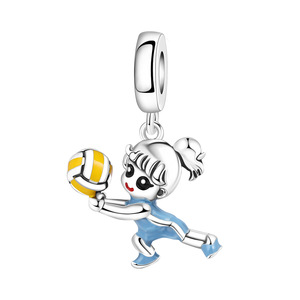 Pulsera original de cuentas de cobre blanco - Joyería con colgante temático de voleibol para niñas pequeñas, joyería personalizada para mujer - Product Image 1