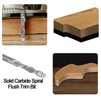 Fraise à rainurer en spirale en carbure monobloc pour le travail du bois, modèle de gabarit de fraisage encastré, tige de 8 mm