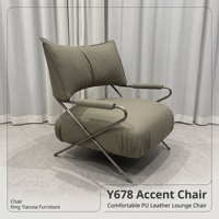 Fauteuil lounge moderne en similicuir rembourré avec accoudoirs en acier inoxydable, couleur kaki, pour la maison, l'hôtel, l'appartement