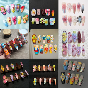 Ongles press-on français faits main, personnalisés, style fleur 3D fraise, pour femme, décoration des mains - Product Image 6