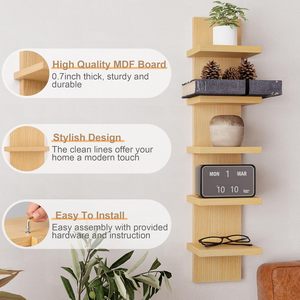 5-Tier sồi và kim loại Kệ tường đơn vị trang trí nổi dọc kệ cho nhà phòng khách gỗ phong cách lưu trữ - Product Image 2