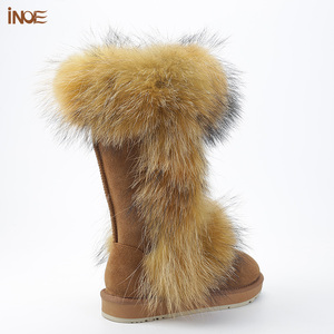 Stivali Invernali da Donna in Vera Pelle con Pelliccia di Procione e Zeppa Impermeabili alla Moda da Neve per Autunno Caldi di Fabbrica - Product Image 4