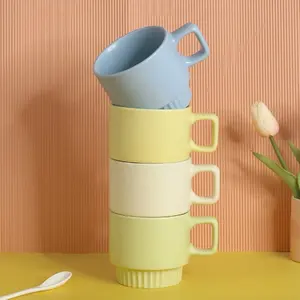奶油色陶瓷杯可叠放咖啡杯水杯可定制Logo