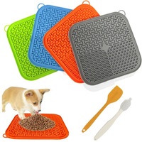 Tapis à lécher en silicone pour chiens et chats - Tapis d'alimentation lente avec spatule et brosse pour soulager l'anxiété - Tapis à lécher pour animaux de compagnie