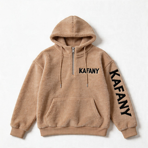 Sweat à <span class=keywords><strong>capuche</strong></span> zippé en molleton 100 % coton <span class=keywords><strong>marron</strong></span> clair personnalisé avec logo sur la poitrine et la manche, fabrication en grande série pour homme - Product Image 1