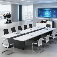HYZ-264X Ensemble Table et Chaises de Conférence en Bambou Moderne, Capacité 12 Personnes, Lifting Sans Fil, Luxe Léger, Bureau Haut de Gamme