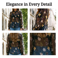 Chemisier en mousseline transparente à imprimé floral, manches longues, boutonné, style décontracté, idéal pour la plage, vente en gros, personnalisable OEM ODM