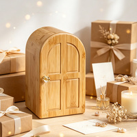 Boîte de rangement en bois de bambou en forme d'arche, organisateur de bureau en bois à 3 compartiments pour cosmétiques et bibelots