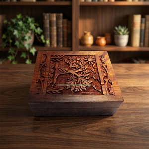 Caja Organizadora de Joyas Rectangular de Madera de Sheesham Tallada a Mano con Diseño de Árbol para Regalos de Boda y Decoración del Hogar - Product Image 3