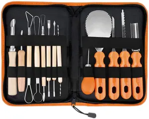 Xin Bowen 13pcs 할로윈 호박 조각 칼 도구 키트 안전한 손잡이 캔버스 가방 가정용 DIY 세트