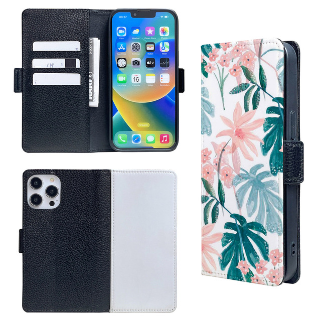 Customized Sublimation Flip Wallet Leather Cover for iPhone 15 Pro Max 14 Pro 13 with Magnetic Card Holder Cell Phone for Case