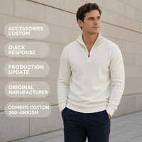 Pull-over homme personnalisé en molleton de coton côtelé épais 400 GSM, col montant zippé, coupe ajustée, style urbain chic décontracté