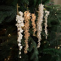 Ornamen Gantung Natal Berhias Kristal, Bunga Akrilik & Hiasan Es Kristal Bening untuk Pohon Natal