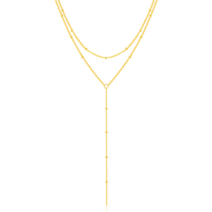 Collar Largo en Forma de Y con Cadena de Cuentas de Doble Capa, Clásico y Simple, Chapado en Oro de 18K y Plata de Ley 925 - Product Image 1