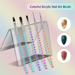 Ensemble de 5 pinceaux professionnels à manche acrylique spiralé coloré haute élasticité pour nail art, avec étui à paillettes, pour gel UV et peinture DIY - Product Image 4