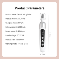 Perceuse à ongles électrique sans fil 10 vitesses 4500 tr/min Type C rechargeable pour manucure pédicure, lime à ongles pour usage domestique et professionnel, marque privée OEM