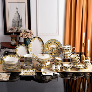 Hot Selling European Luxury 58pcs <b>Black</b> and Gold Dinnerware <b>Set</b> Premium Bone China Cup Kit for Elegant Dining and Business Gifts - Product Image 1