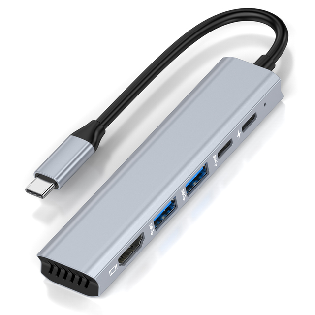 Thin Aluminum 5 in 1 USB C Hub Multi Port Adapter Type-C Dock with HDMI 4K, 3 USB3.0 Ports & 100W PD Pass Through Charging