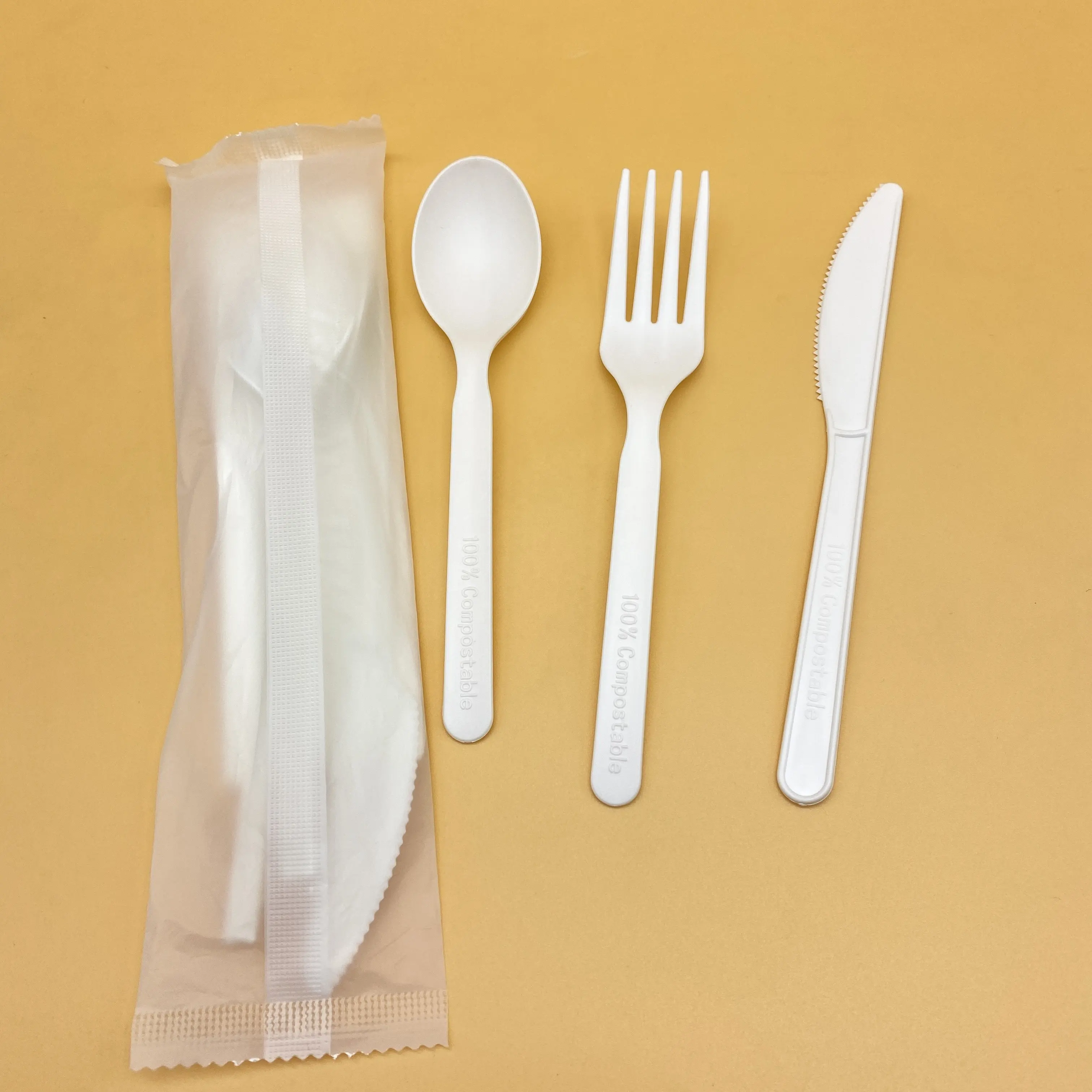 Coltello, forchetta e cucchiaio ecologici e biodegradabili in PLA addensati per uso commerciale alimentare