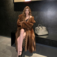 Manteau en fausse fourrure de sable haut de gamme de luxe pour femme, long, épais et chaud pour l'hiver, col en V, sur mesure UMOO, entièrement en cuir, veste d'extérieur
